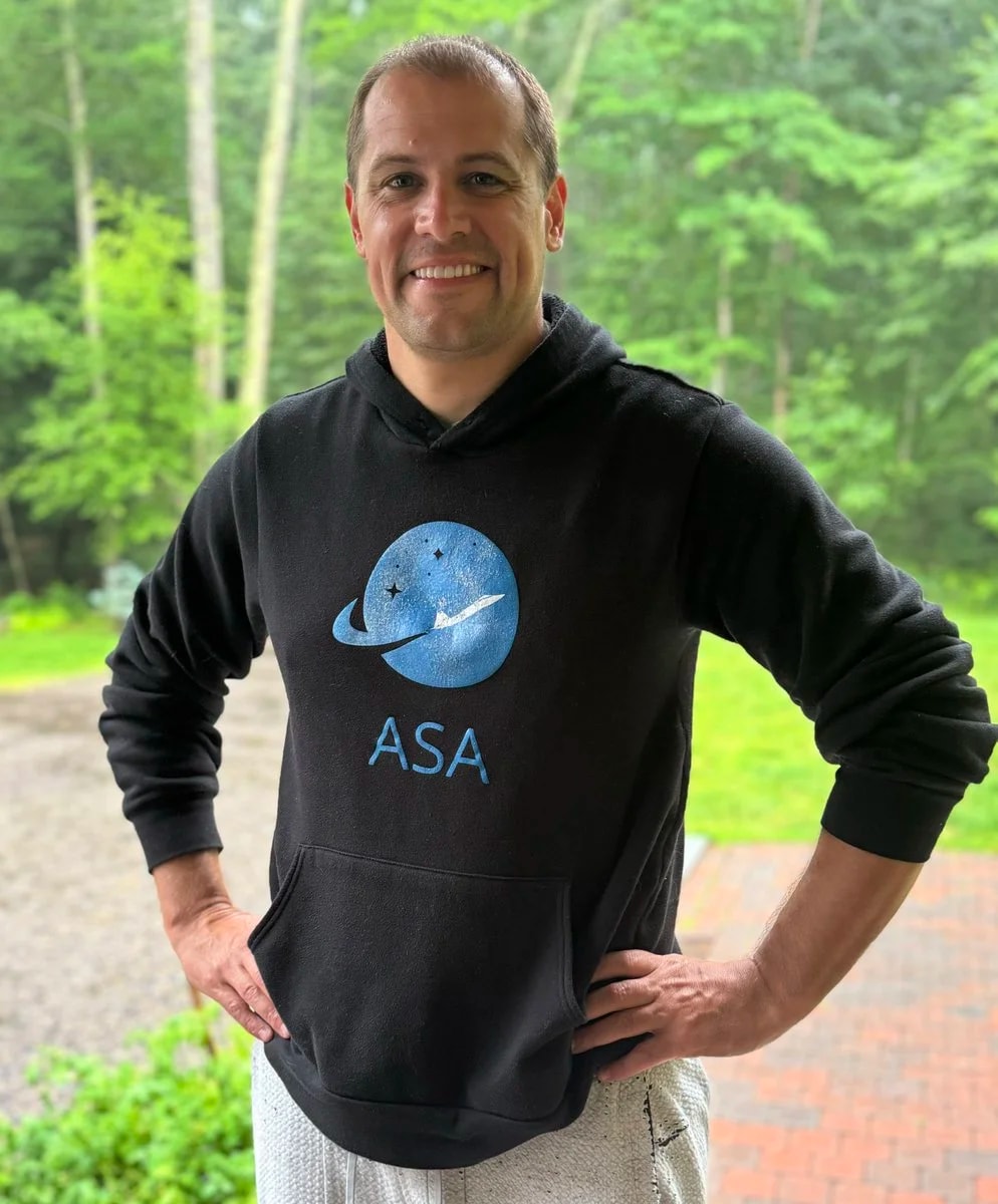 ASA founder Ryan Graves wearing ASA hoodie